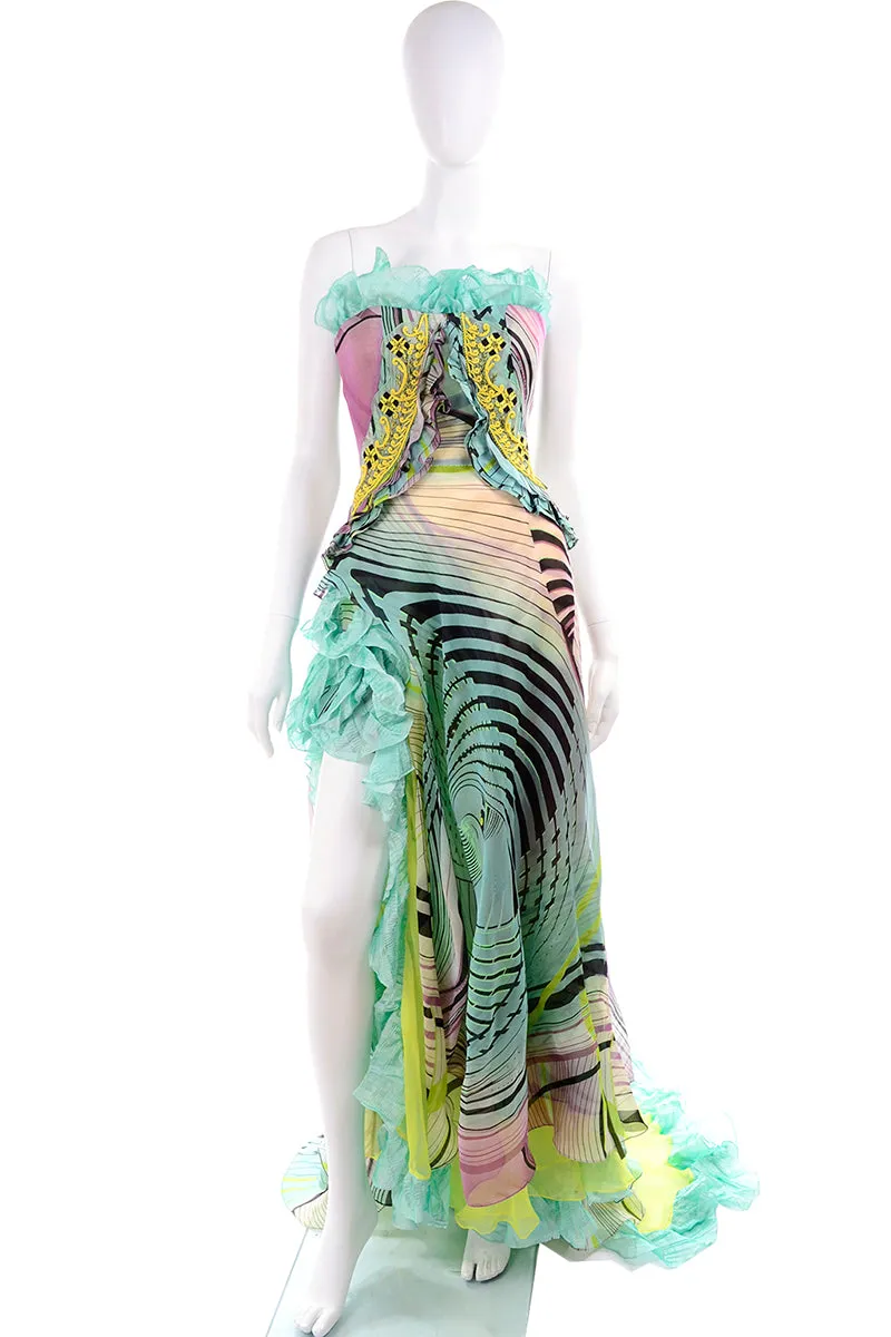 Christian Lacroix Runway 2005 Strapless Silk Ruffled Evening Dress