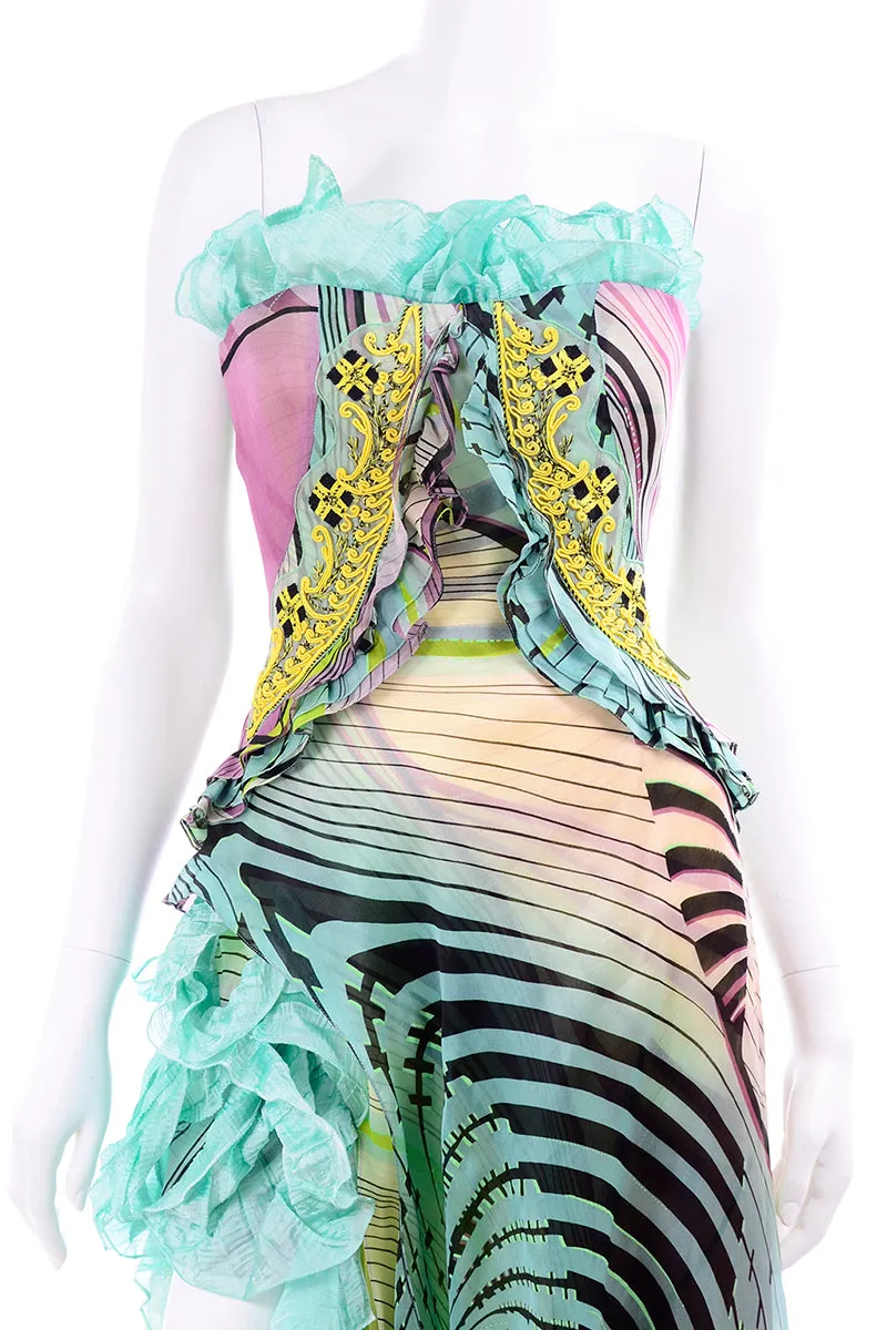 Christian Lacroix Runway 2005 Strapless Silk Ruffled Evening Dress
