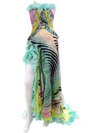 Christian Lacroix Runway 2005 Strapless Silk Ruffled Evening Dress