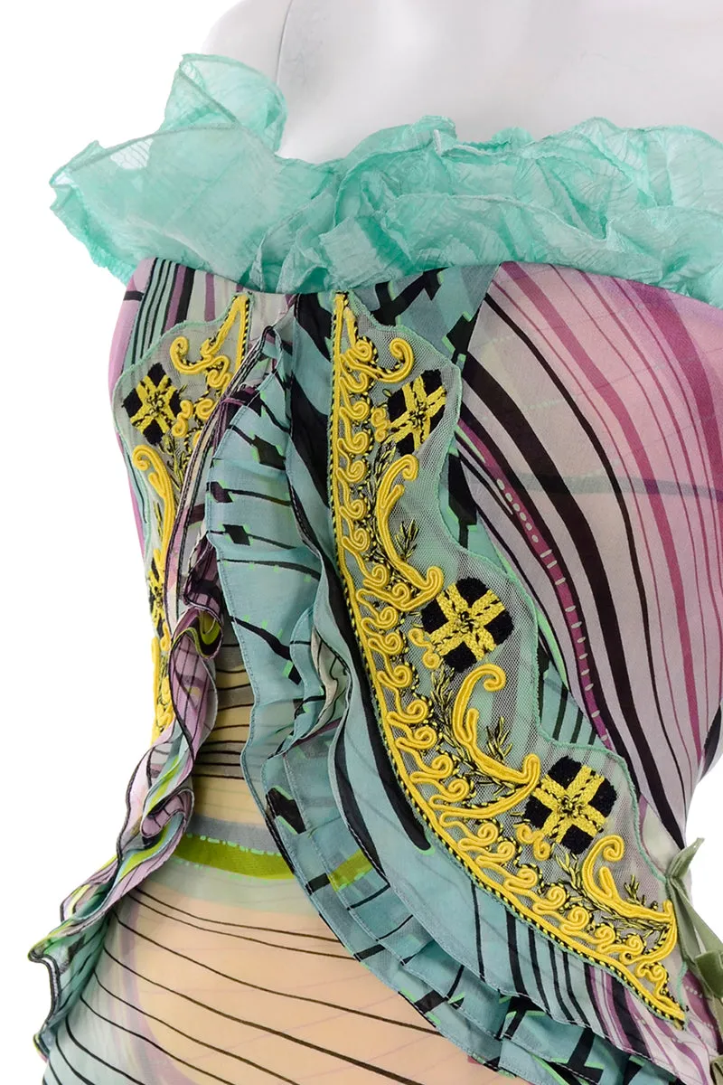 Christian Lacroix Runway 2005 Strapless Silk Ruffled Evening Dress