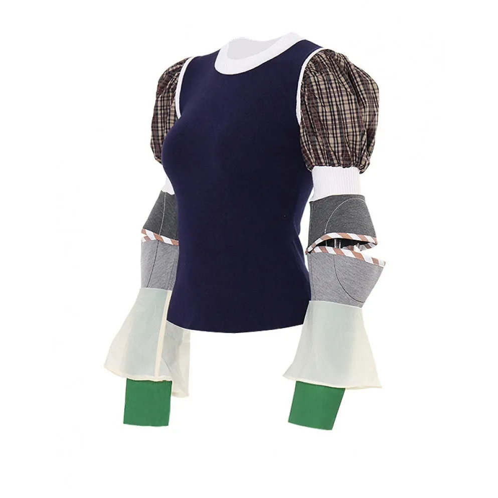 Colorblock Patchwork Ruffle Sweater