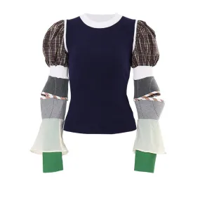 Colorblock Patchwork Ruffle Sweater