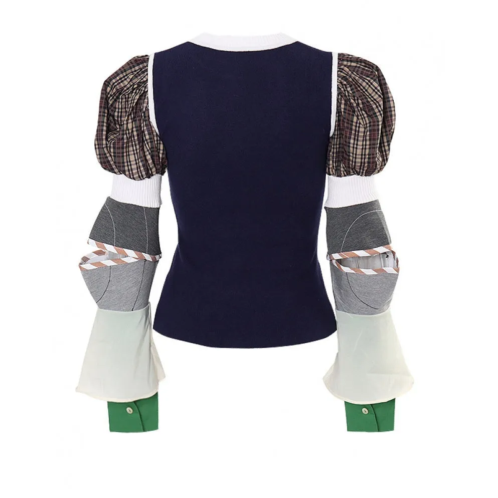 Colorblock Patchwork Ruffle Sweater