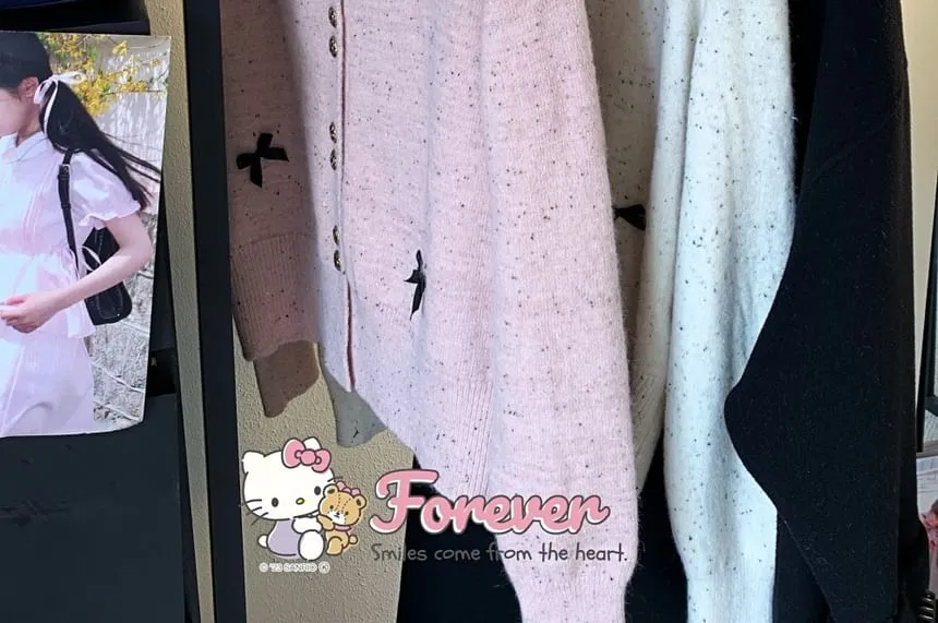 Crew Neck Bow Melange Cardigan