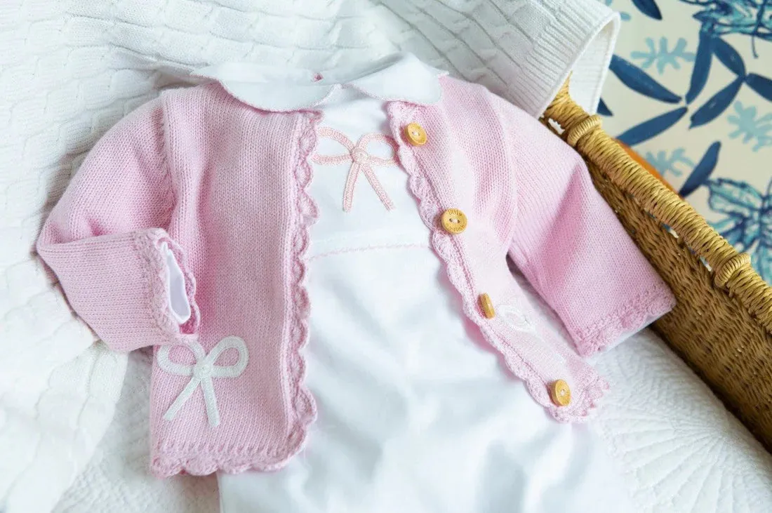 Crochet Cardigan - Pink Bow