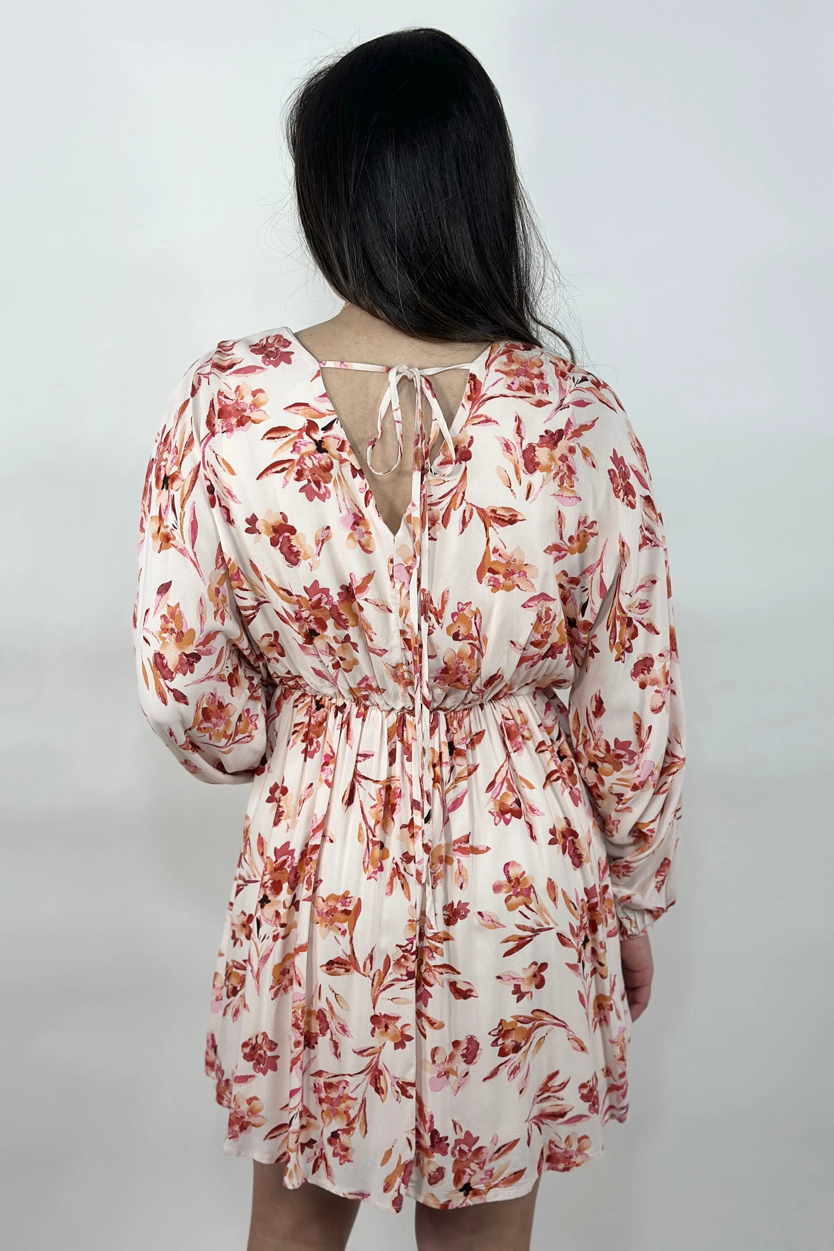 Cross Over Dress Floral Orange