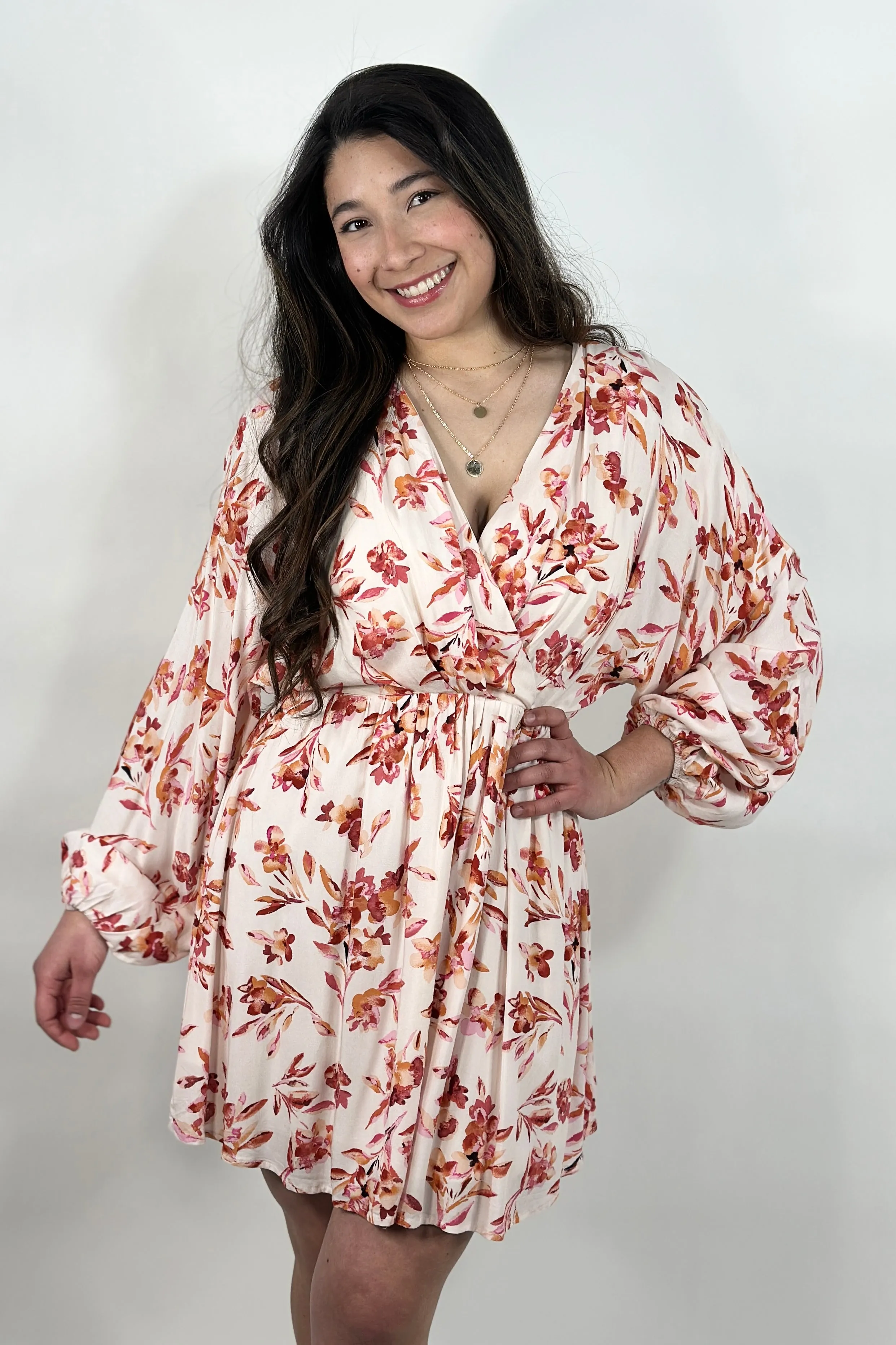 Cross Over Dress Floral Orange