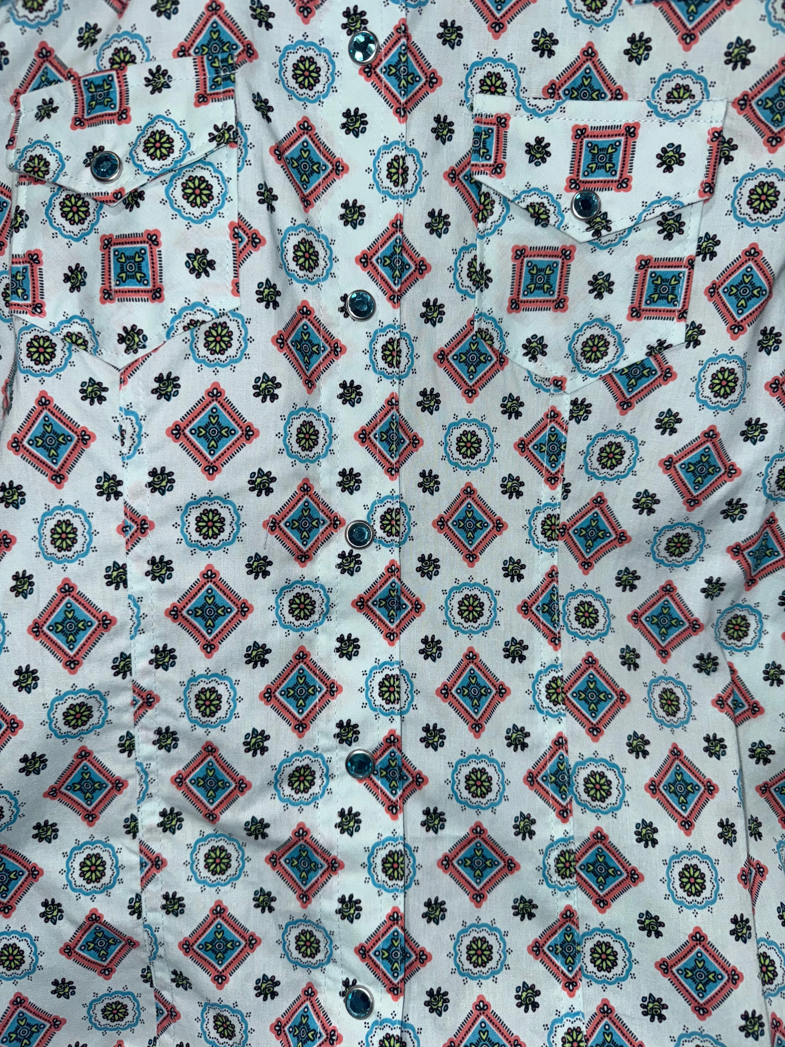 Cruel Girl's Blue & White Geometric Western Shirt