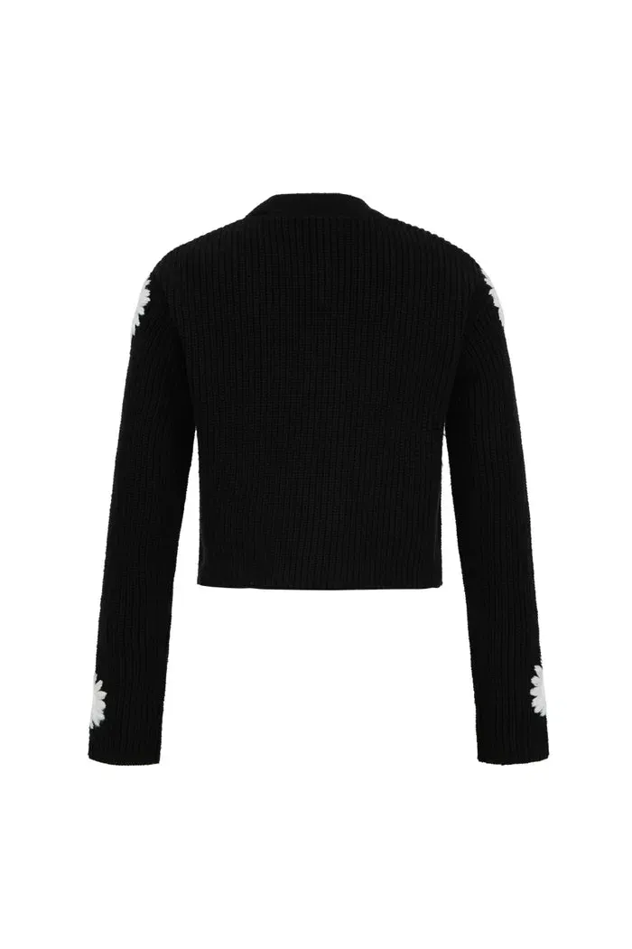 Daisy Embroidered Cardigan in Merino Wool Blend