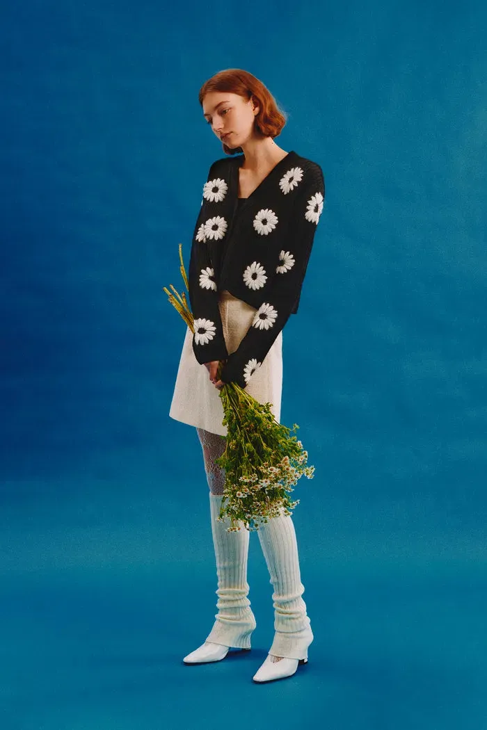 Daisy Embroidered Cardigan in Merino Wool Blend
