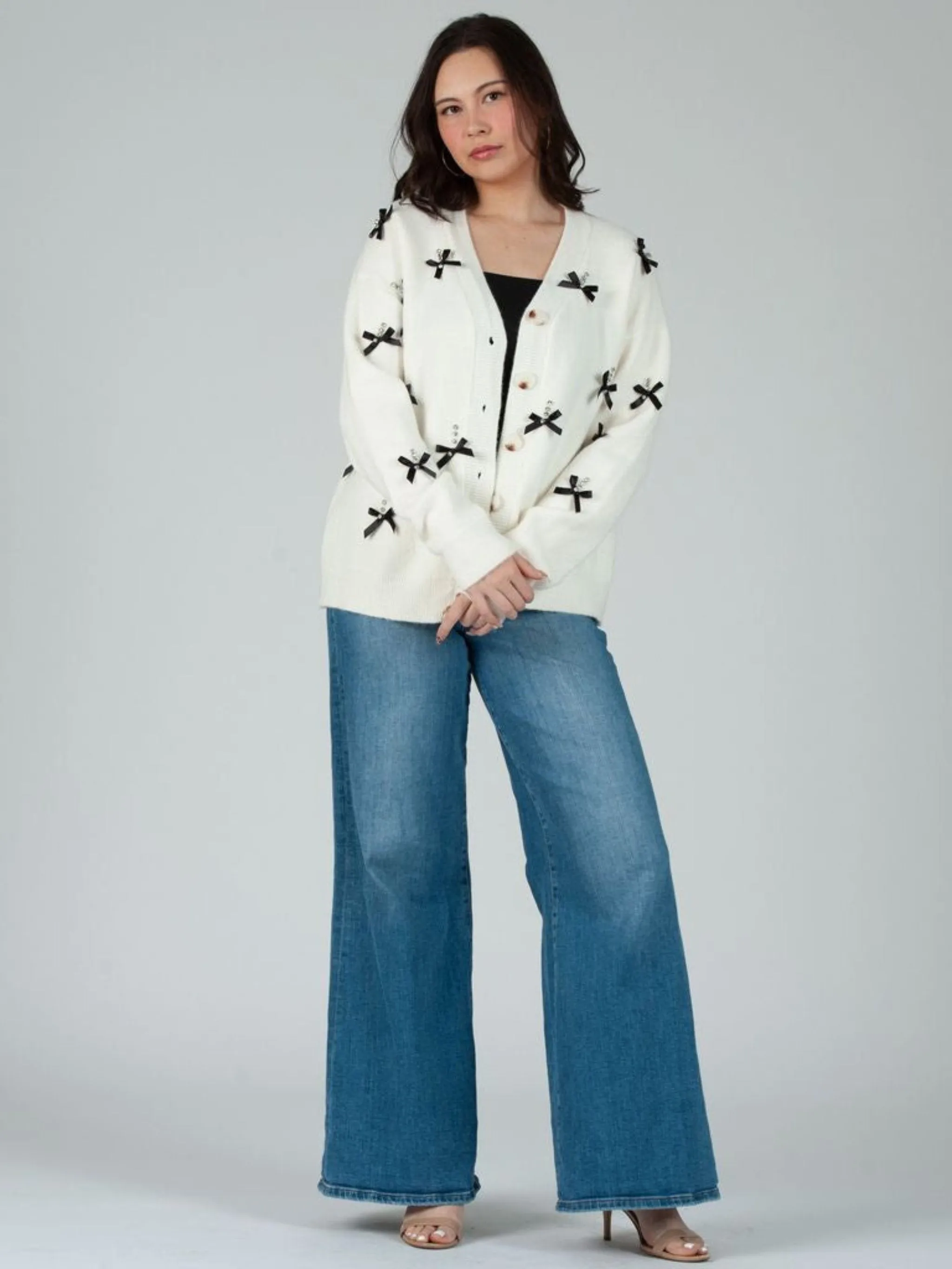 Diamond Bow Delight Cardigan - Black/White