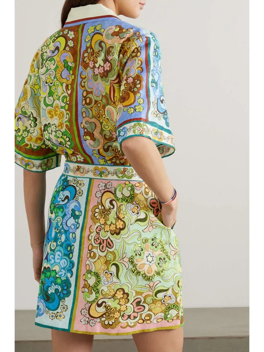 Dreamer Belted Printed Linen Dress