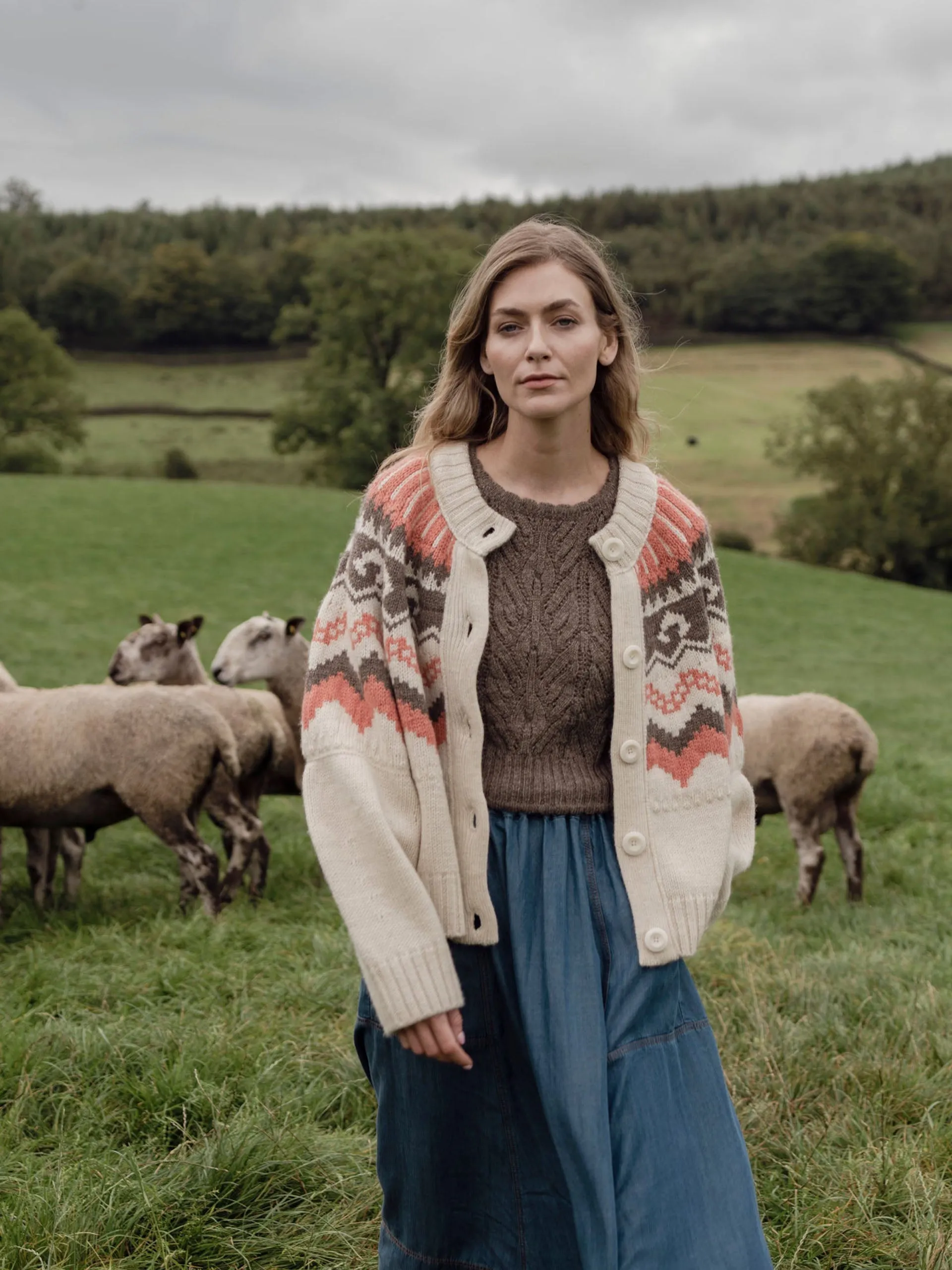 Ecru with shrimp and peat Fleetwood cardigan
