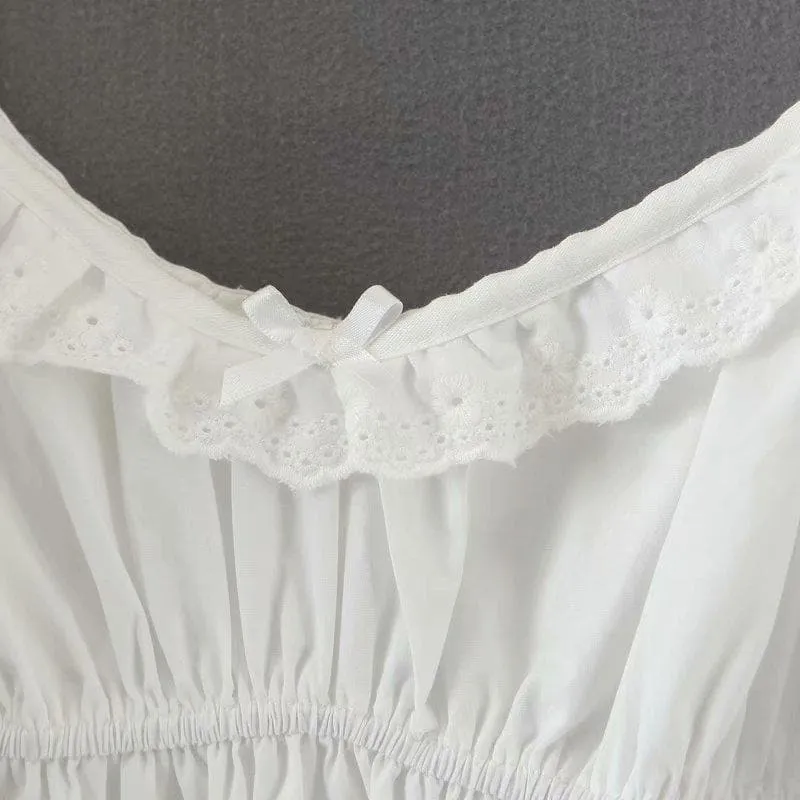ELEGANT WHITE COTTON LACE MINI DRESS