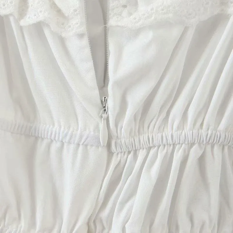 ELEGANT WHITE COTTON LACE MINI DRESS