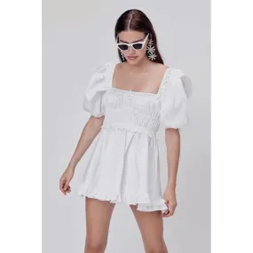 ELEGANT WHITE COTTON LACE MINI DRESS