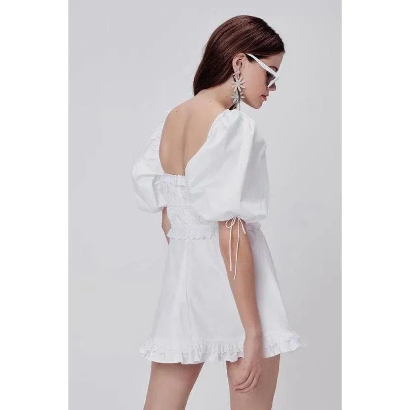 ELEGANT WHITE COTTON LACE MINI DRESS