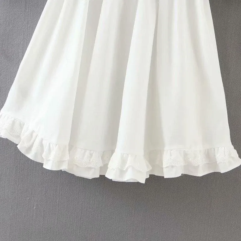 ELEGANT WHITE COTTON LACE MINI DRESS