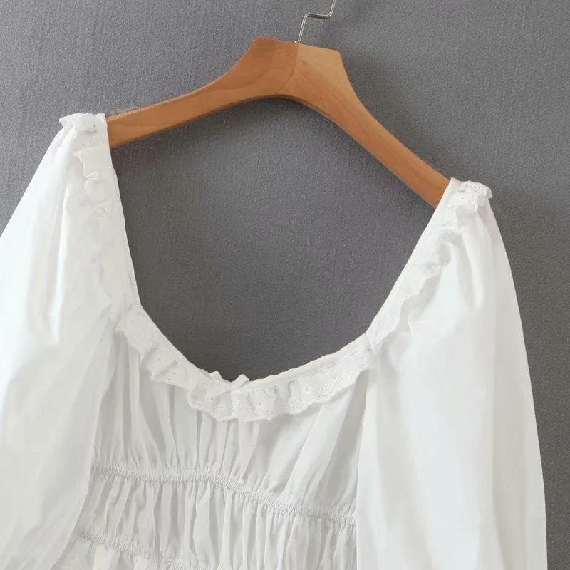 ELEGANT WHITE COTTON LACE MINI DRESS