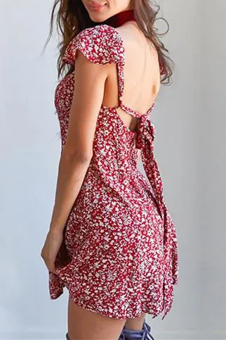 elveswallet Chic Back Hollow Out Floral Dress