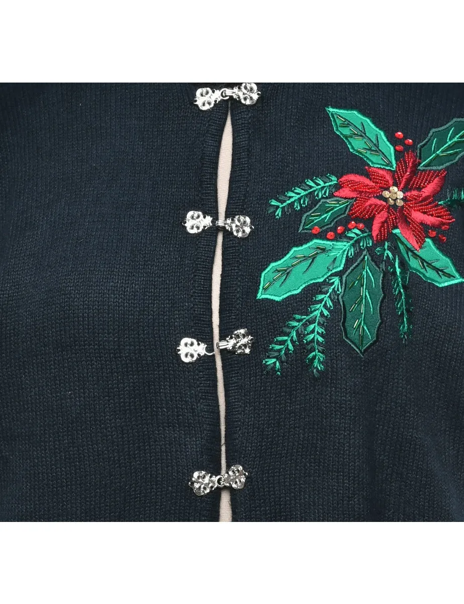 Embroidered Christmas Cardigan - M
