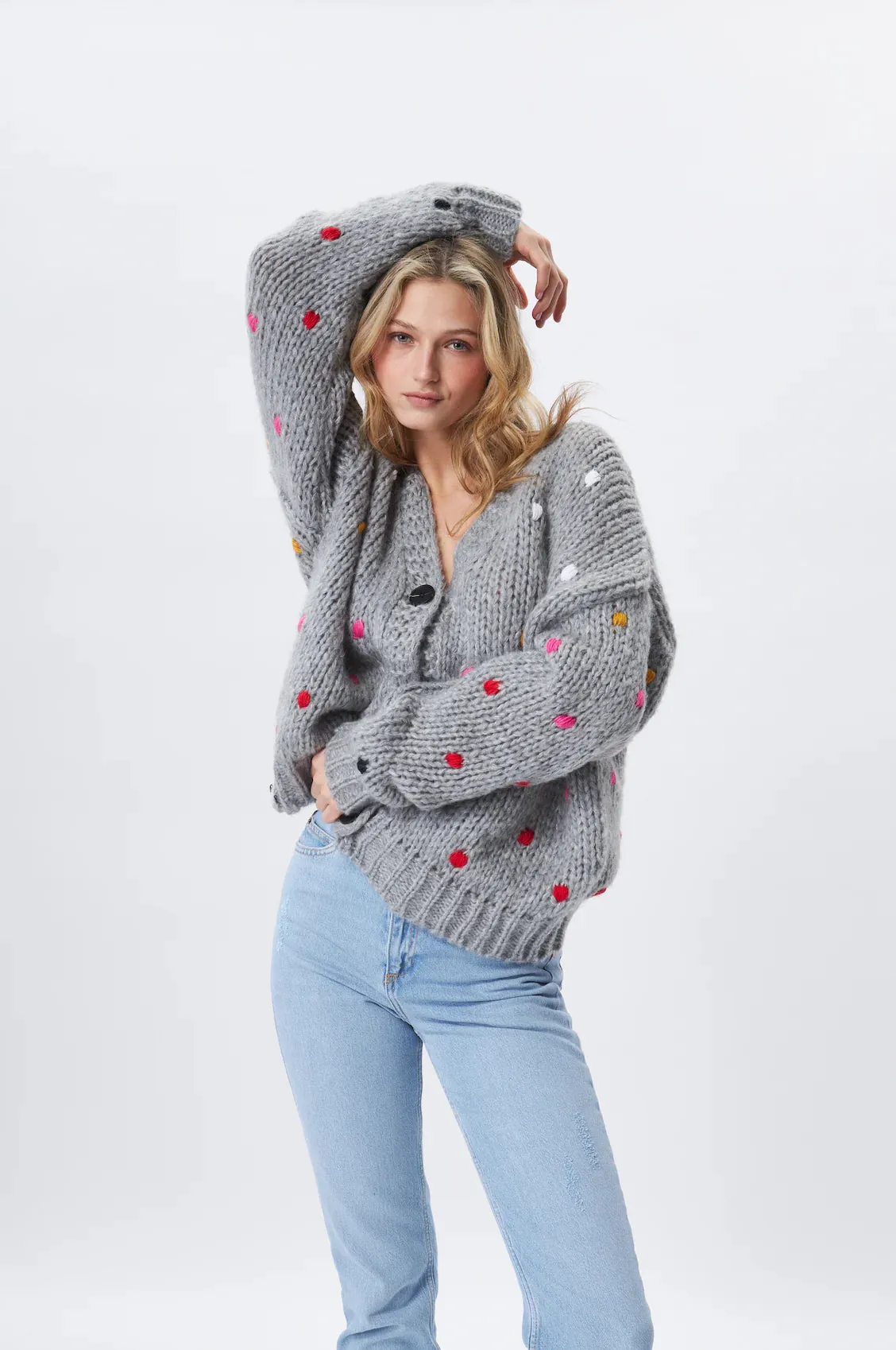 Embroidered Polka Dots Cardigan