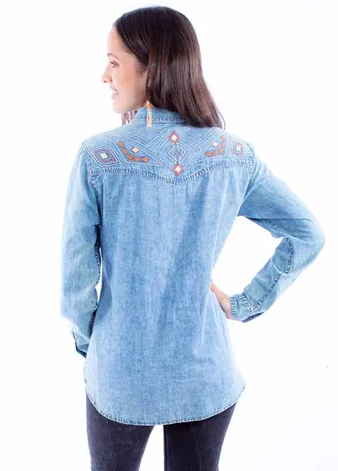 Embroidered Yoke Denim Top
