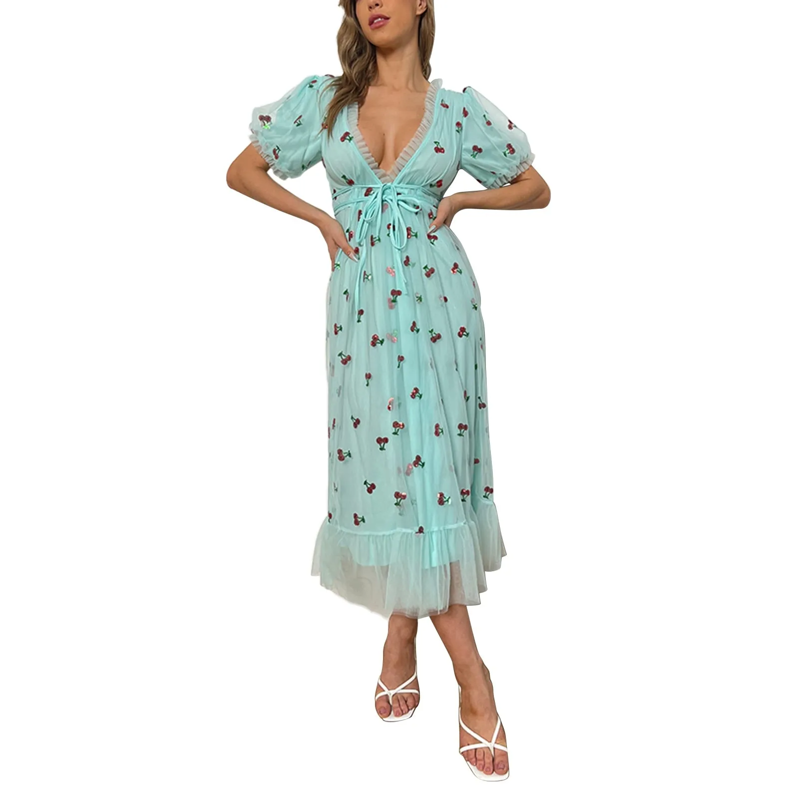 Embroidery Puff Sleeve Dress