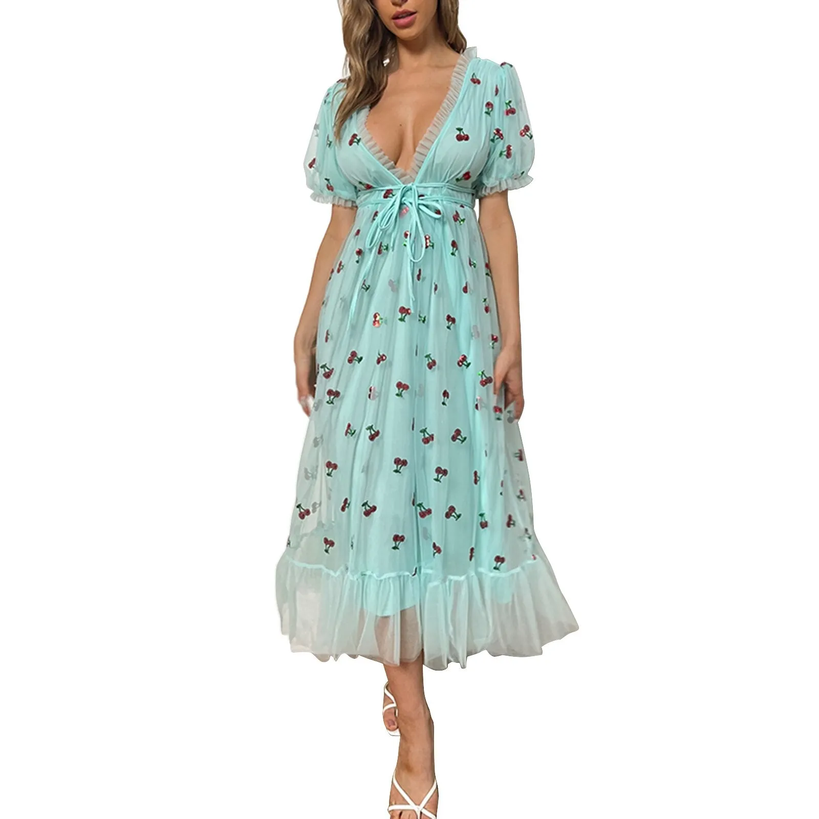 Embroidery Puff Sleeve Dress