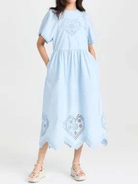 Eyelet Puff Sleeve Solid Dress