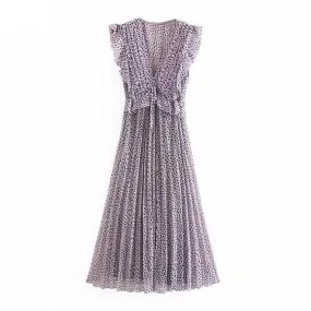 Fashion Pleated Ruffled Midi Dress