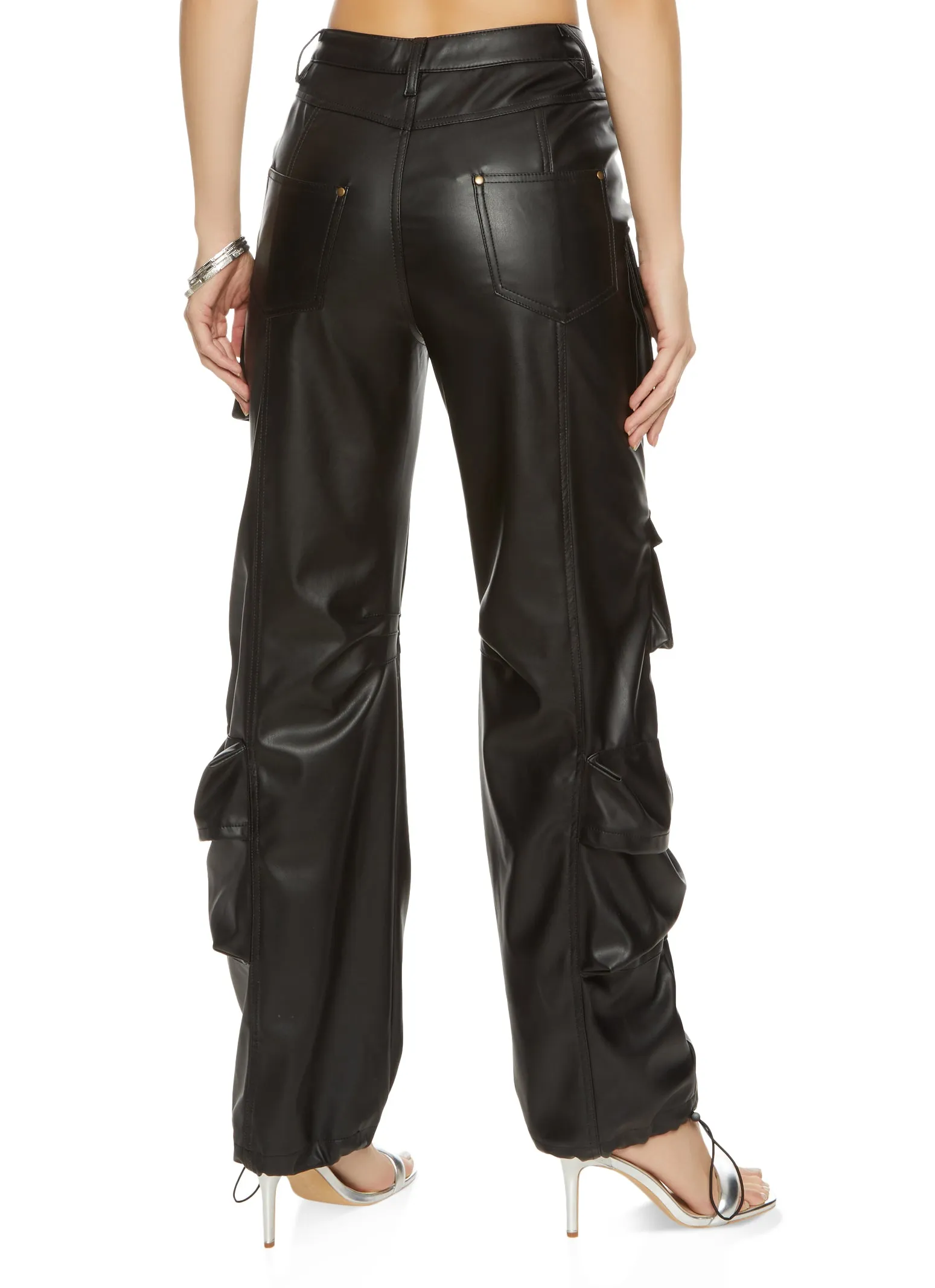 Faux Leather High Waist Cargo Pants