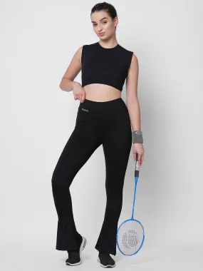 Fitkin Women Black Front Pintuck Bootcut Pants