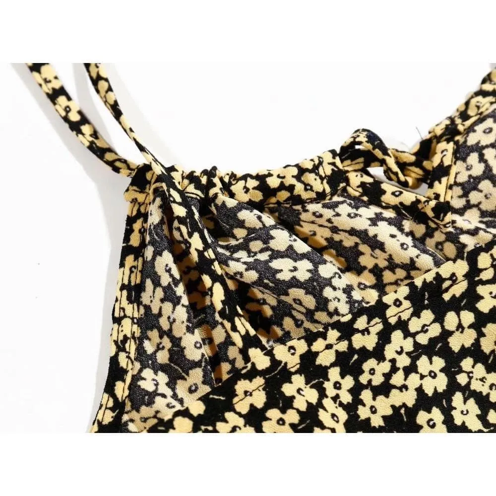 FLORAL BANDAGE SPAGHETTI STRAP MIDI DRESS