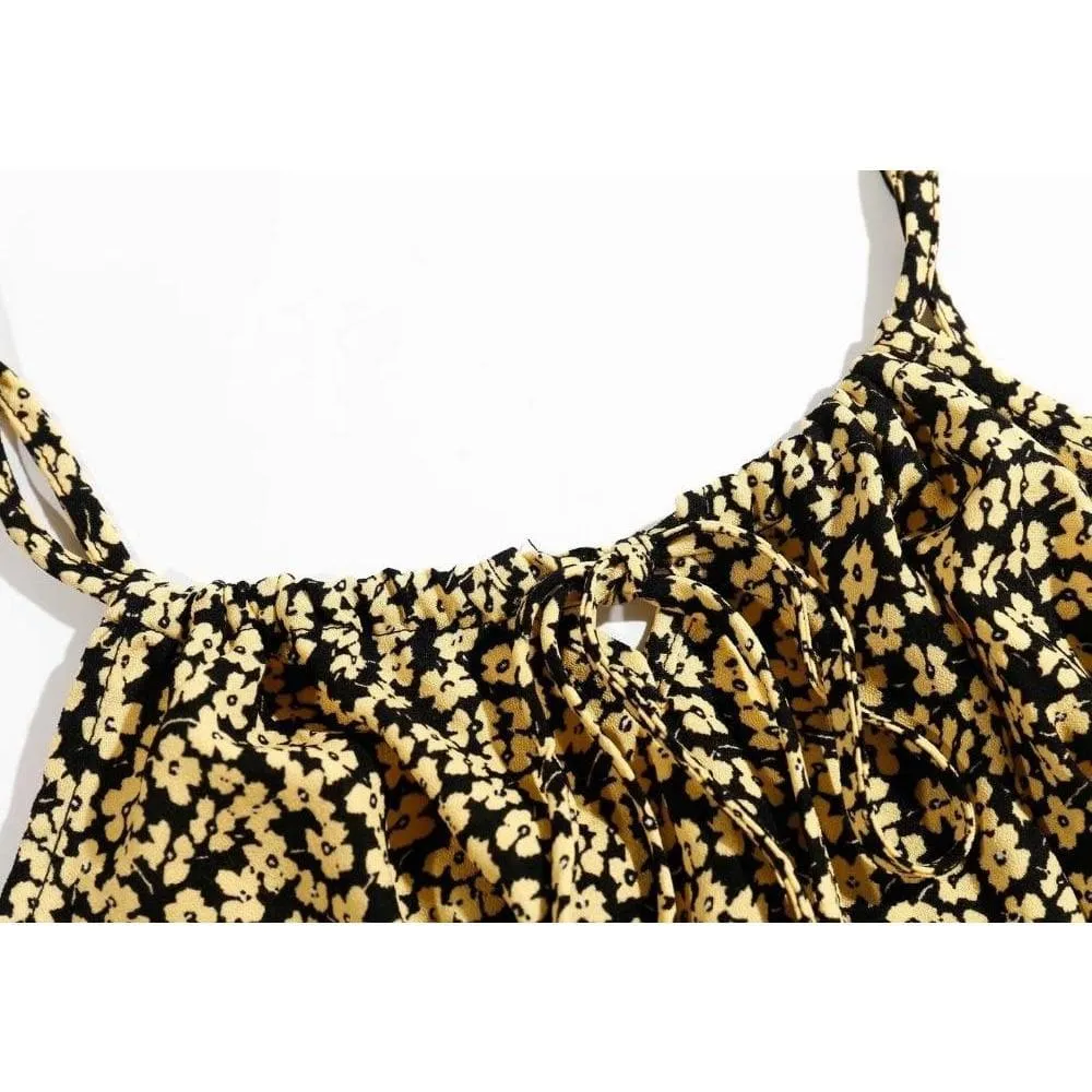 FLORAL BANDAGE SPAGHETTI STRAP MIDI DRESS