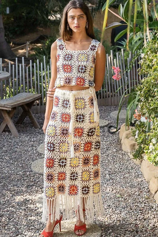 Floral Patchwork Fringe Skirt
