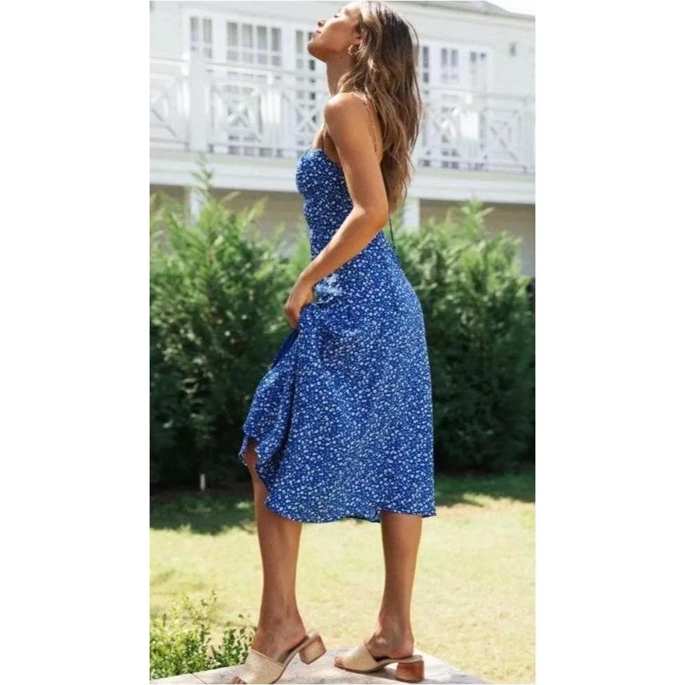 FLORAL SPAGHETTI STRAP BOHEMIAN MIDI DRESS