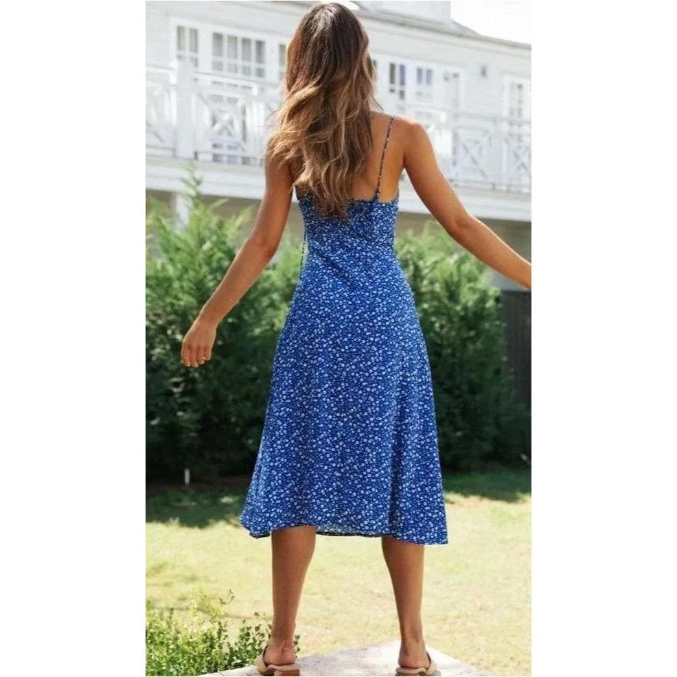 FLORAL SPAGHETTI STRAP BOHEMIAN MIDI DRESS
