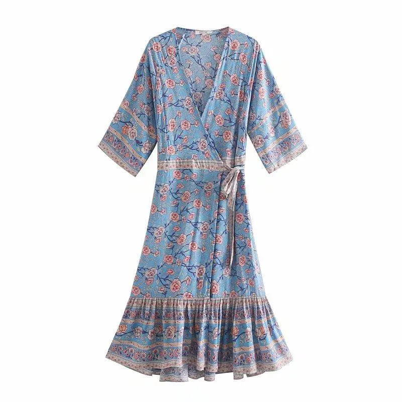 FLORAL WRAP MIDI DRESS