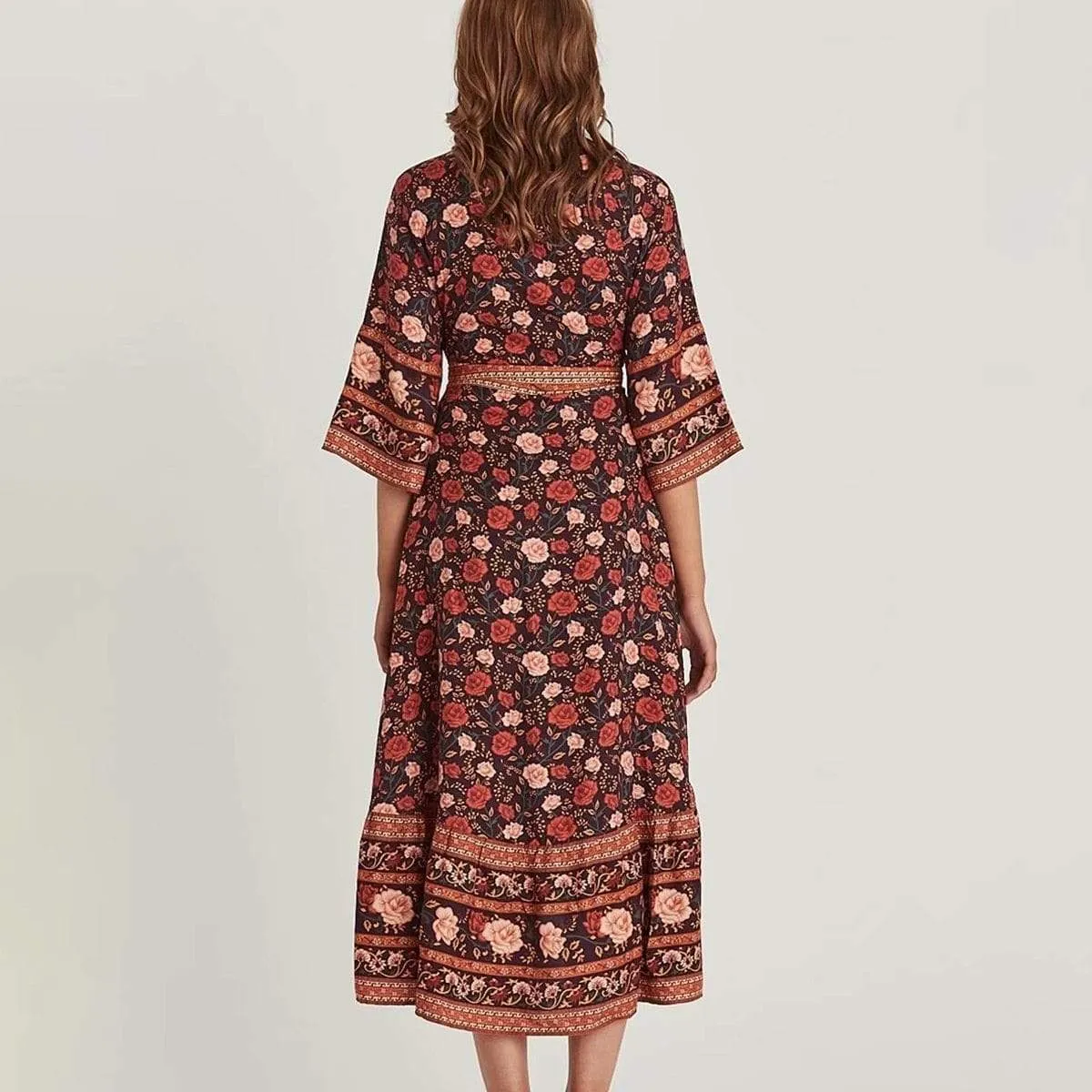 FLORAL WRAP MIDI DRESS