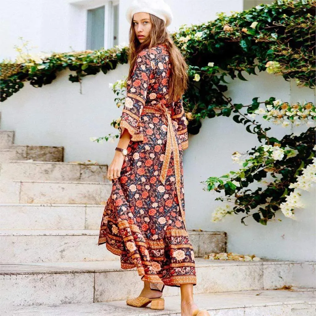 FLORAL WRAP MIDI DRESS