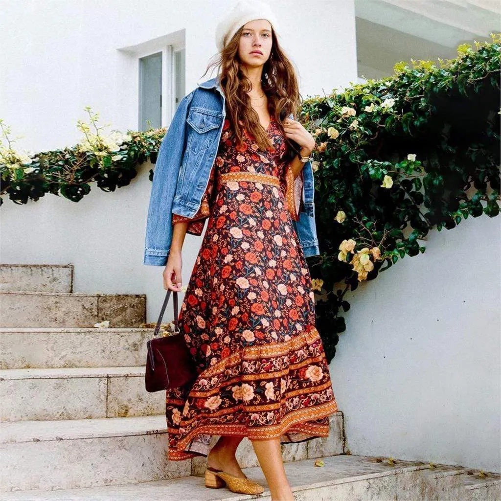 FLORAL WRAP MIDI DRESS