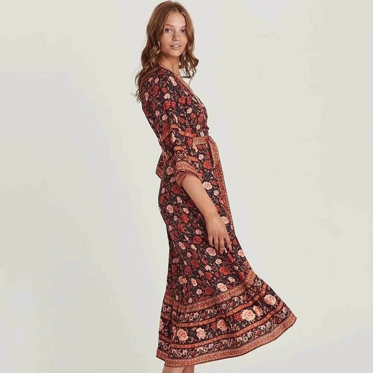 FLORAL WRAP MIDI DRESS