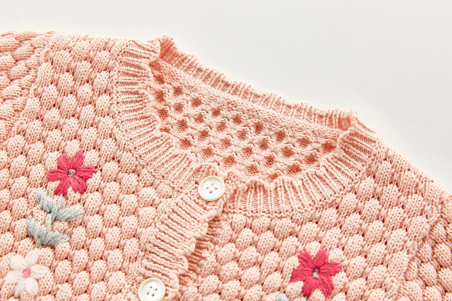 Flower Embroidered Knitted Cardigan