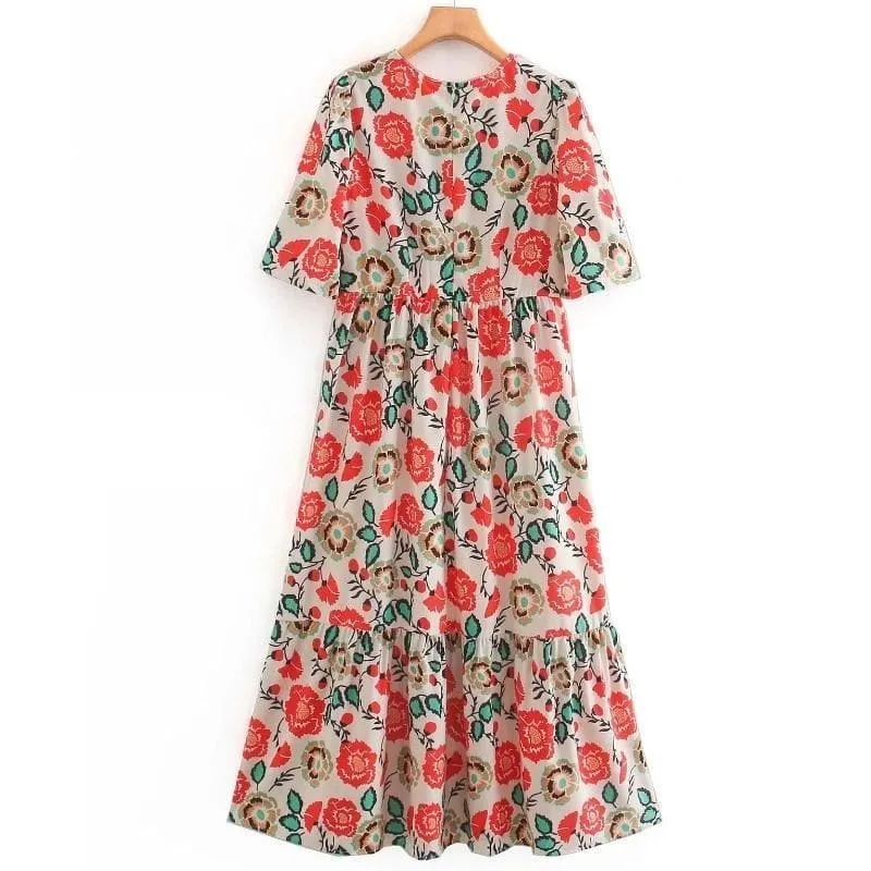 Flower Pleated Midi Dress