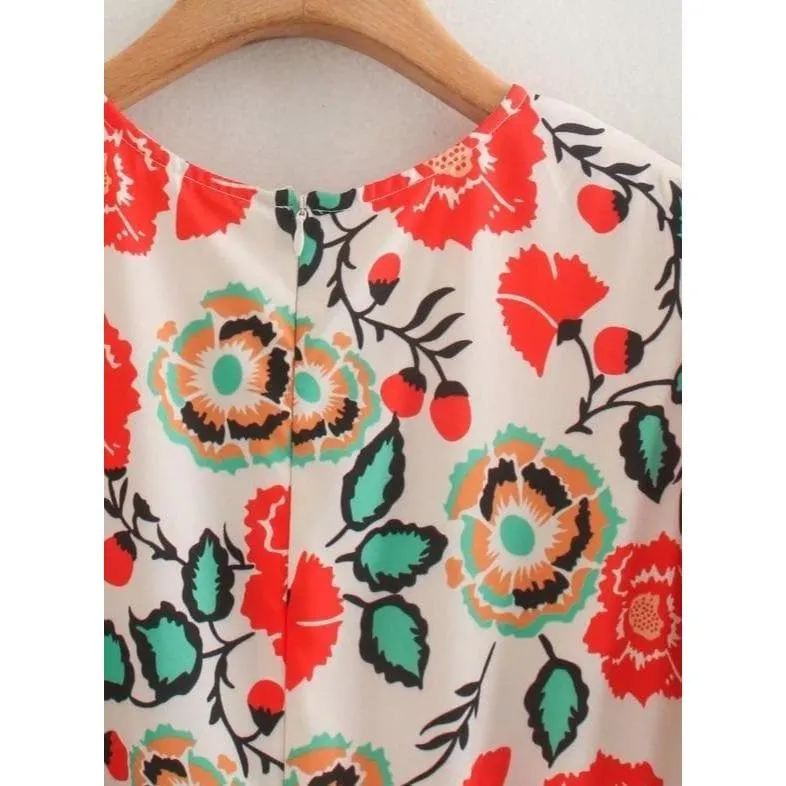 Flower Pleated Midi Dress