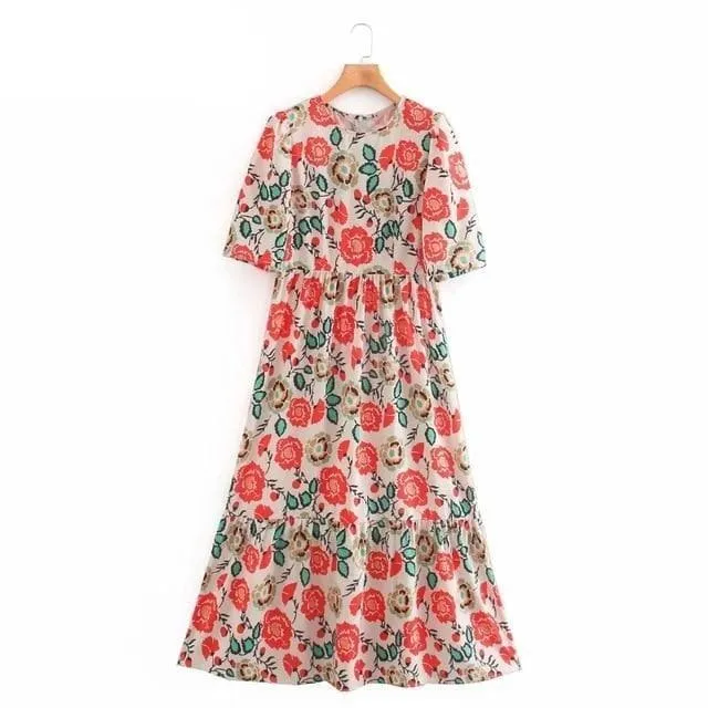 Flower Pleated Midi Dress