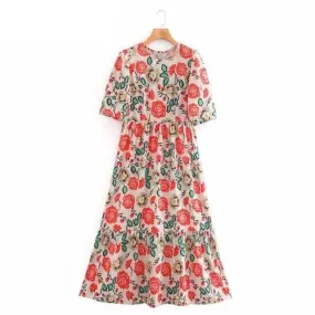 Flower Pleated Midi Dress