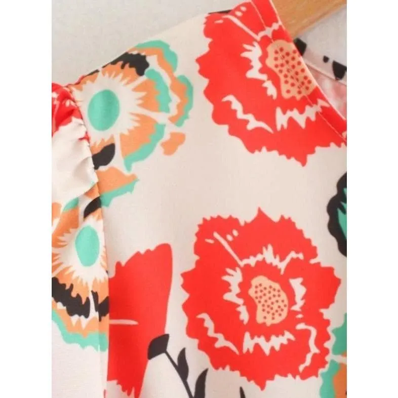 Flower Pleated Midi Dress