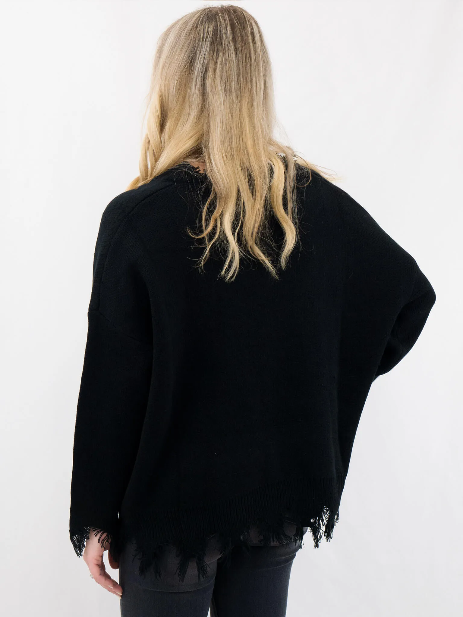 Frayed V-Neck Tiger Sequin Sweater
